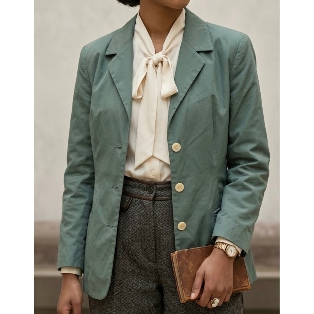 Vintage 90s Gap Blazer 8 Green Cotton 3-Button Career Jacket Preppy Academia